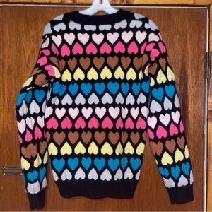 Colorful Heart Pattern Crew Neck Sweater
